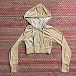 Tic Toc  BEIGE VELVET VELOUR CROPPED HOODIE ZIP UP JACKET Photo 0