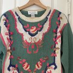 Petite Sophisticate Vintage rose detail embroidered crew neck sweater Photo 2
