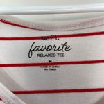 Rue 21  women’s white red‎ striped short sleeve stretch relaxed v-neck loose shirt Photo 1