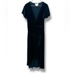 BHLDN Anthropologie Thrive Teal Green Crushed Velvet Midi Wrap Dress Sz XL Photo 1