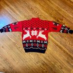 Vintage Michelle Stuart Hand Knit Christmas Reindeer Sweater Mohair Wool Large Red Photo 2