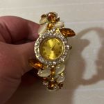 Crystal Rhinestone Topaz Floral Fashion Bracelet Watch Gold Photo 1