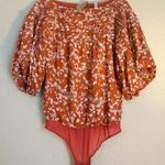 Free People  Dessa Rust Red Combo Floral Short Sleeve Bodysuit Photo 1