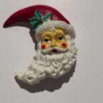 Vintage Moon Shaped Santa Pin Red Photo 0