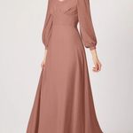 Azazie NWT RUBINA A-Line Long Sleeve Chiffon Floor-Length Dress Cedar Rose Sz 22 Photo 1