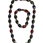 Mid Century Enamel Necklace & Bracelet Women’s Costume Jewelry Set Gold Photo 0