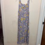Vintage Floral Overalls Dress Blue Sleeveless Made in USA Size L Photo 5