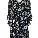 Calvin Klein SZ 4 A-Line Mini Dress Floral Lined V-Neck 3/4 Bell Sleeves Stretch Photo 0
