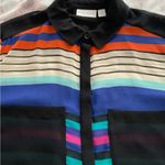 Bisou Bisou  sheer button up striped multicolored blouse size M bohemian festival Photo 15