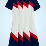 Vintage Handmade Geometric Dress Pieced Together Quilted Zigzag Red Mod Sporty Size M Photo 0
