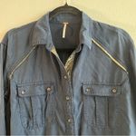 Free People  Top Navy Blue Off Campus Buttondown w/ Metallic Details Sz S EUC Photo 5