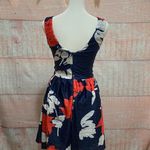 AQUA Blue Navy Dress with white and red flowers, Size S Photo 6