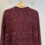 J.Jill Womens Tweed Knit Cardigan Sweater Maroon Pink Fringe Trim Medium Preppy Photo 6