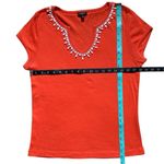 Talbots Top Shirt Womens Large Orange White Chunky Beaded Neckline Career Casual Photo 2