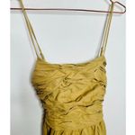 TOCCIN Women's Brown Khaki Square Neck Ruched Bodice Tie Waist Midi Dress Size 8 Photo 2