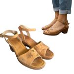 Dansko Y2K‎ 2000'S VTG. FLORAL LEATHER  CHUNKY SANDALS HEELS SZ. 7/37. Photo 1