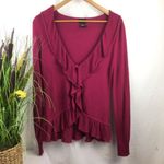 Central Park West  Cashmere & Silk Ruffle Front Long Sleeve Cardigan Sweater L Photo 1