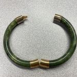 Vintage Jade Bangle Bracelet Gold Plated Clasp Chunky Bold Luck Lucky Green Photo 6