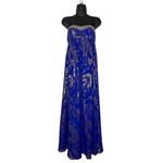 Adrianna Papell VTG Beaded Elegant Blue and‎ Metallic Gold Silk Gown Floor Length Dress Prom Photo 1