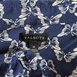 Talbots Butterfly Button Up Shirt Navy Blue Long Sleeve Rayon Preppy Whimsy Photo 3