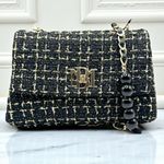 Badgley Mischka  Tweed Crossbody Flap Bag Black Gold New With Tags Photo 1