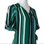 Halogen Women's Wrap Tie Waist Midi Dress Green Black Multi Stripes Size SP Photo 7