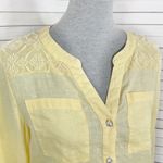 Chico's Chico’s Linen Lace Shoulder Button Up Tunic Shirt Butter Yellow Small Photo 4