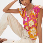 Maeve  by Anthropologie Pink Floral Top Size Small Photo 0