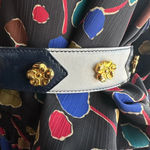 Classic 80’s Escada Gold Flower Charm Belt Navy Blue White 42 Germany Photo 14