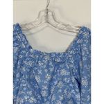 Speed Limit Womens Blouse Cropped Square Neck Drawstring Floral Blue Medium Photo 3