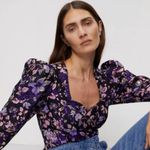 NWT ROHE Fiona Puff sleeve brocade blouse sweetheart neck sz 38 Black Photo 4