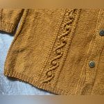 VINTAGE Cardigan Sweater Womens XL Cable Knit Button Front Granny Cottage Grunge Gold Photo 8