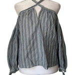 Rebecca Taylor  blue & white striped halter cotton off-the-shoulder top size 2 Photo 0