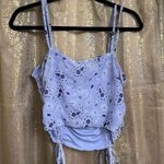 Sugar Thrillz Lavender Purple Paisley Ruched Tie Crop Top Large NWT Photo 5