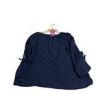 Zac and Rachel  Woman Petite Size PM Navy Blue Pearl Embellished Long Sleeve Blouse Photo 2