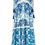 Rococo Sand Oriental Labyrinth Printed Sleeveless Tassel Lace Tiered Maxi Dress Blue Size XS Photo 7