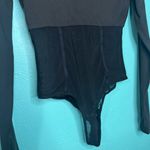 REORIA Women's Trendy Sexy Crew Neck Thumbholes Long Sleeve Sheer Mesh Bodysuit Black Photo 6