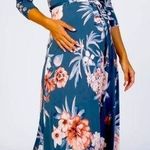Pinkblush  Blue Pink Floral Wrap Maternity Maxi Dress size medium Photo 0