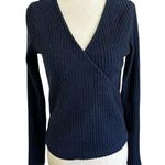 Saint + Sofia Blue Ribbed Knit Victory Wrap Blouse Women Size 6 | 68 Photo 0
