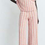 ZARA Women's Jacquard Green Pink Colorway Polo Straight Leg Pant Set - Large Photo 1