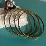 Vintage 4 Piece Collection Brass Antique Gold Colored Bangle Bracelets Set Photo 3