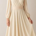 Lizzy & Johnny by Lucero Cream Midi Dress Vintage Pleated Surplice Belted M Size M Photo 0