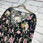 American Eagle  Black Floral Tie-Front Blouse M Silky Viscose Resort Casual Top Photo 6