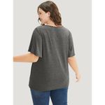 Bloomchic Solid Ruffle Sleeve Lace V Neck T-Shirt Gray 30 Photo 3