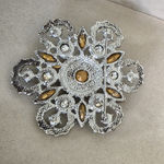 Vintage Silver Smokey Grey amd Black Flower Brooch Pin Photo 4