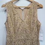 Gold and Nude Beige Lace Sequined Mermaid Style Maxi Evening Gown Maria Bonita Tan Size L Photo 3