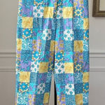 Vintage Gepetto Patchwork Floral Palm Tree Print Cropped Pants S Blue Photo 0