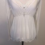 Avenue of the Stars beautiful beaded diamond sheer long sleeve blouse White Size L Photo 2