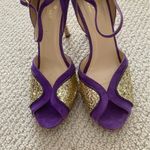 Kate Spade Corinne Carla Glitter Gold Purple High Heel Peep Toe Shoes Like New Photo 5