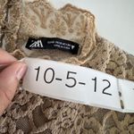 ZARA Lace Shirt Womens Small Beige Sheer Floral Short Sleeve High Neck Top Chic Photo 2